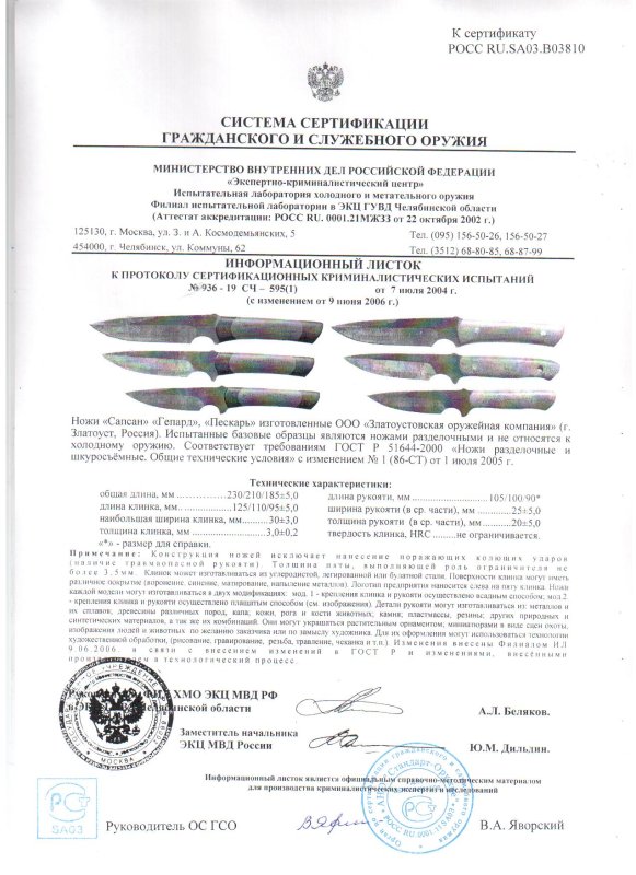 Ножи нескладные ЗОК «Сапсан», «Гепард» и «Пескарь»