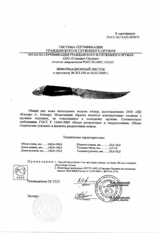 Нож нескладной ООО ПП Кизляр «Амур» (старая версия)