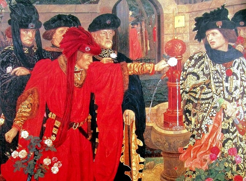 Выборы алой и белой розы сторонниками партий Ланкастеров и Йорков. Картина 1909 г.