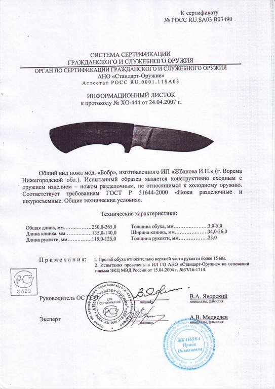 Нож нескладной Мастерской Жбанова «Бобр»