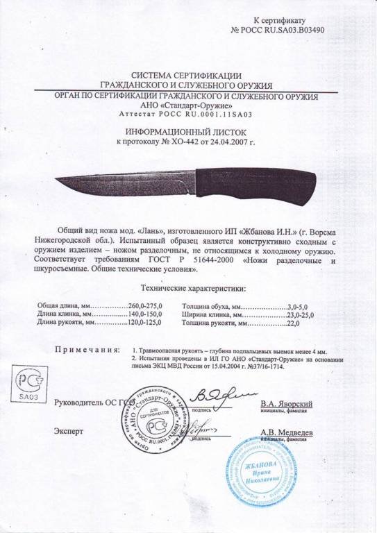 Нож нескладной Мастерской Жбанова «Лань»