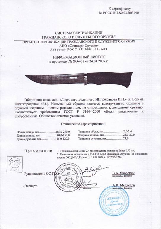 Нож нескладной Мастерской Жбанова «Лис»