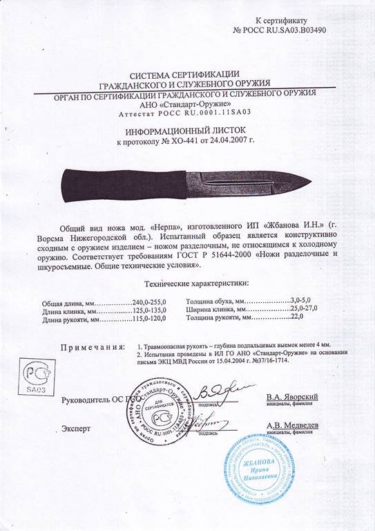 Нож нескладной Мастерской Жбанова «Нерпа»