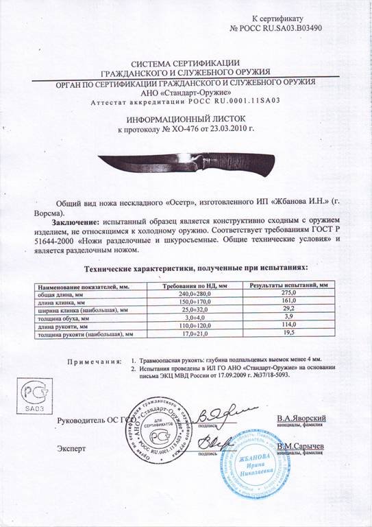 Нож нескладной Мастерской Жбанова «Осётр»