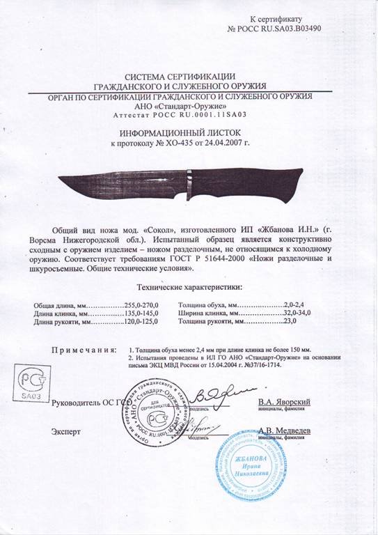 Нож нескладной Мастерской Жбанова «Сокол»