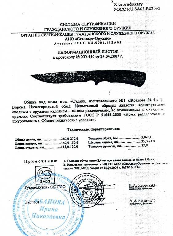 Нож нескладной Мастерской Жбанова «Судак»