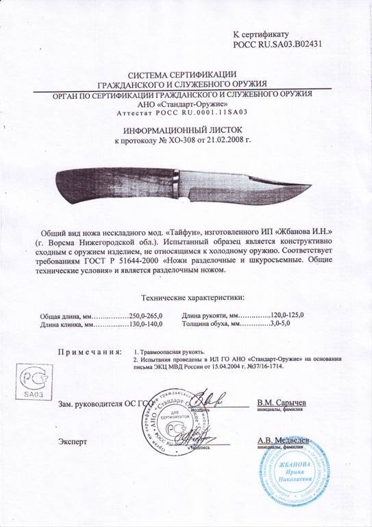 Нож нескладной Мастерской Жбанова «Тайфун»