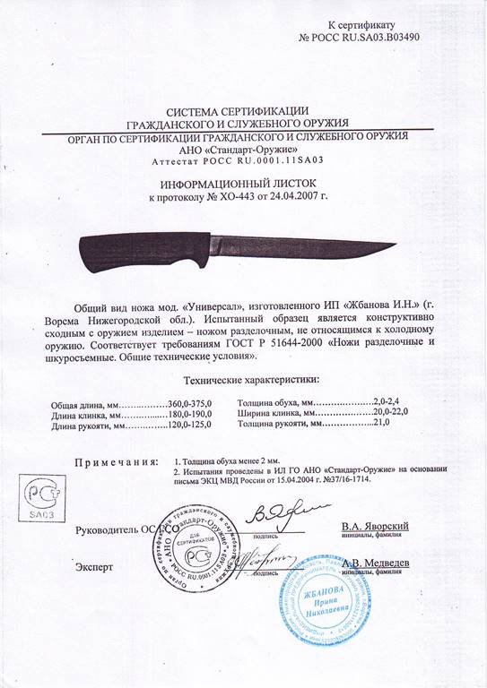 Нож нескладной Мастерской Жбанова «Универсал»