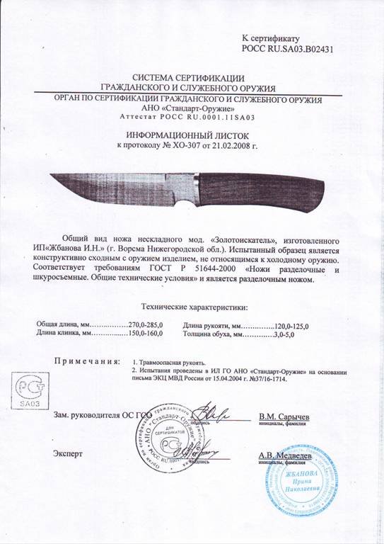 Нож нескладной Мастерской Жбанова «Золотоискатель»