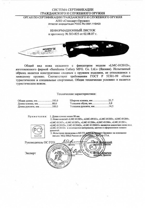 Нож складной с фиксатором Mcusta «LMC-01201D» («LMC-01305», «LMC-09101», «LMC-01203», «LMC-01204». «LMC-01307», «LMC-01207», «LMC-01206», «LMC-01306», «LMC-01201». «LMC-01301D», LMC-01304D», «LMC-01204D1»)