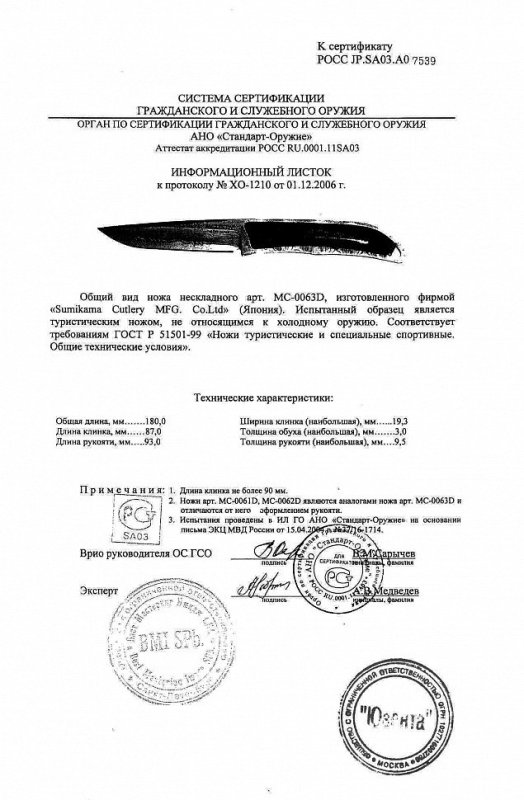 Нож нескладной Mcusta «MС-0063D» («MC-0061D», «MC-0062D»)