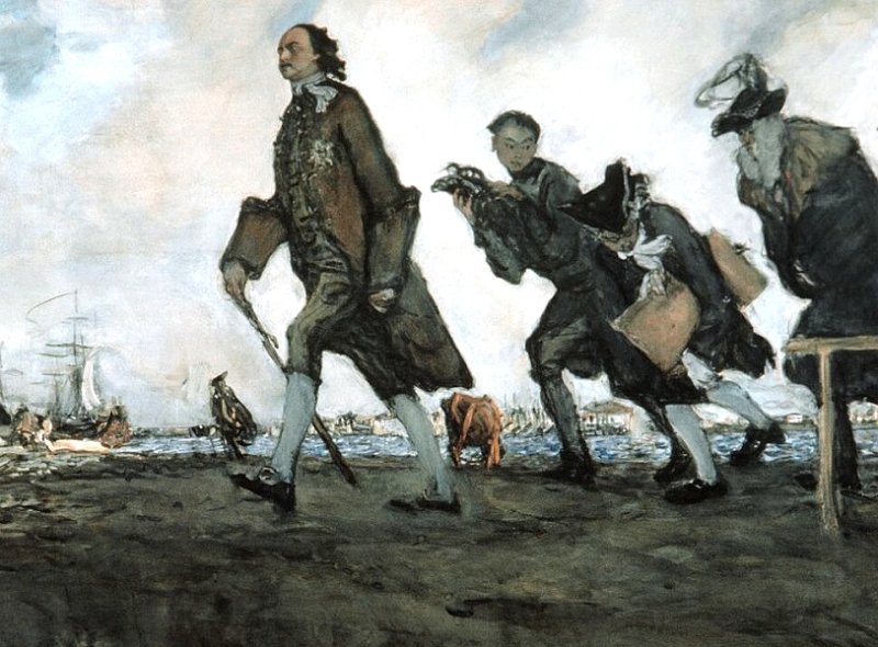 Петр I инспектирует строительство Санкт-Петербурга. Картина В.А. Серова 1907 г.