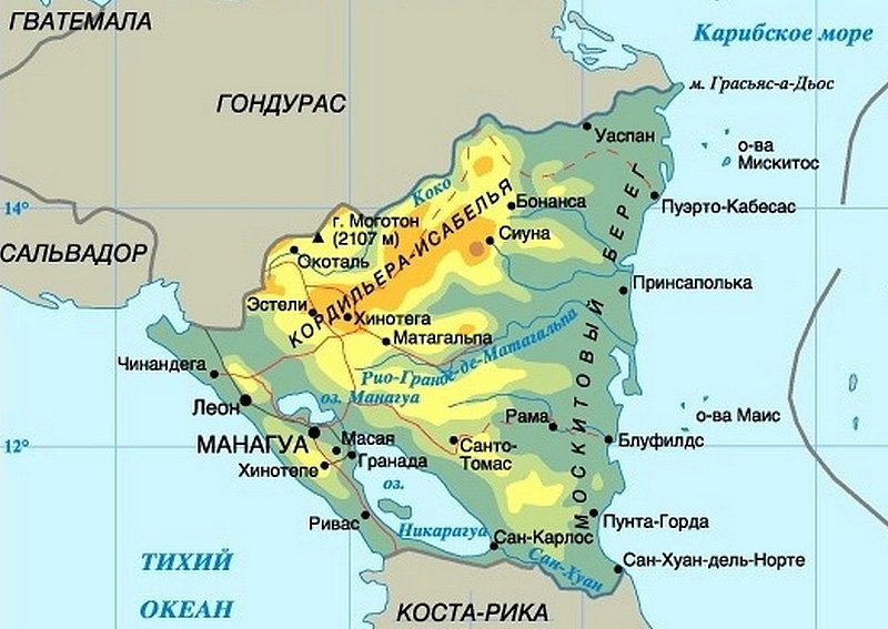Карта Никарагуа