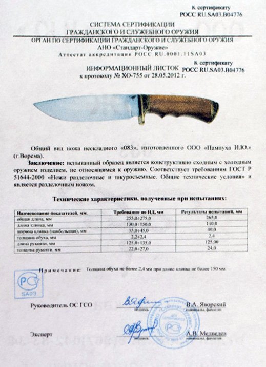 Нож нескладной ООО Пампуха И.Ю. «083»