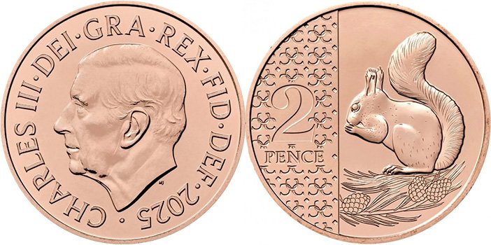 Рыжая белка на двухпенсовике