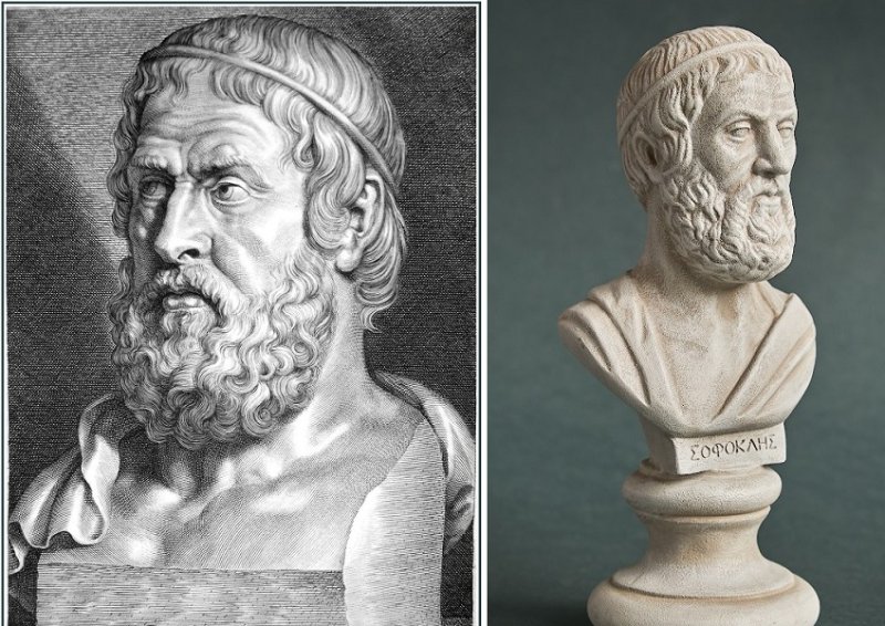 Гравюра Софокла 1638 г. и современный бюст