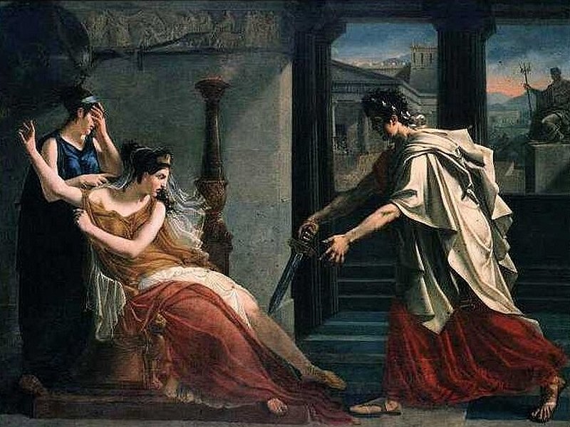 Электра помогает Оресту убить Клитемнестру. Картина XVIII в.