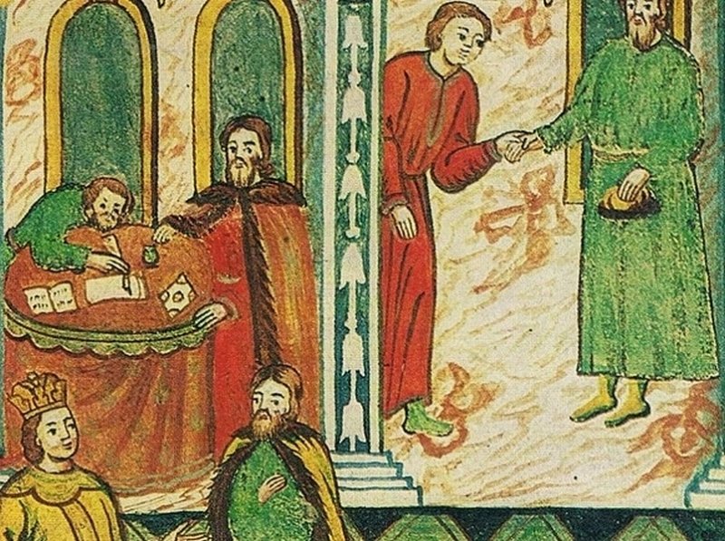 Полоцкий обучает царевича Петра. Иллюстрация XVII в.