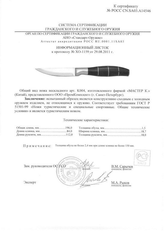 Нож нескладной «Мастер К» K004