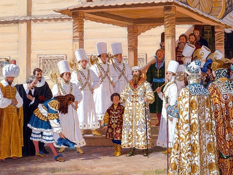 Бояре встречают посла на княжеском дворе. Современный рисунок
