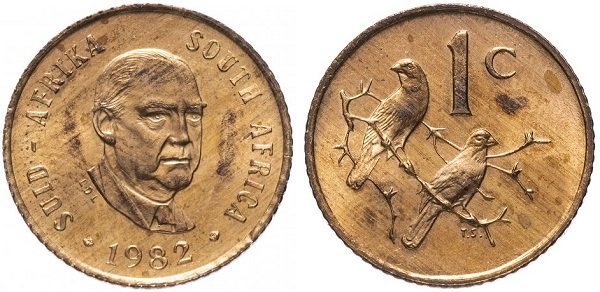 Балтазар Форстер на одноцентовой монете. 1982 год. ЮАР. Монетный двор Претории. Бронза