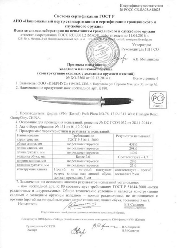 Нож нескладной VN Pro K180 (H180)