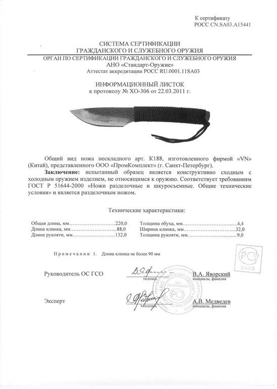 Нож нескладной VN Pro K188