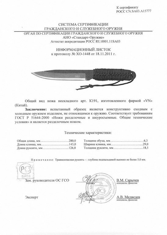 Нож нескладной VN Pro K191