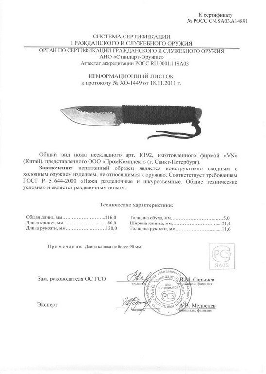 Нож нескладной VN Pro K192