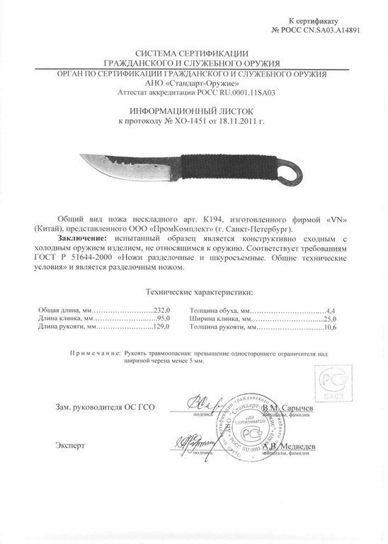 Нож нескладной VN Pro K194