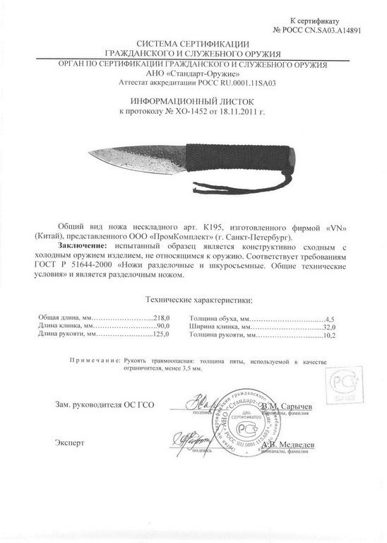 Нож нескладной VN Pro K195