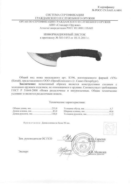 Нож нескладной VN Pro K196