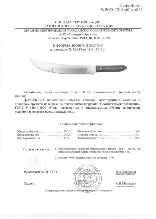 Нож нескладной VN Pro K197 (197M)