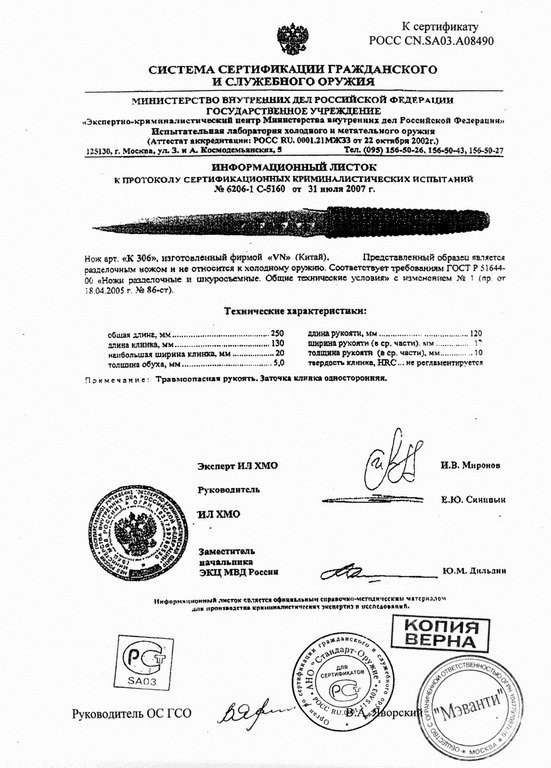 Нож нескладной VN Pro K306