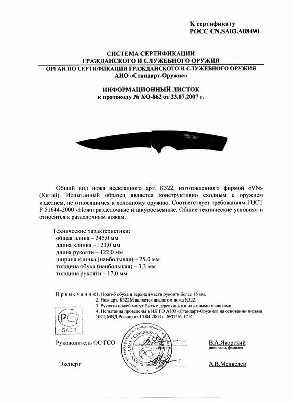 Нож нескладной VN Pro K322 (K322M)