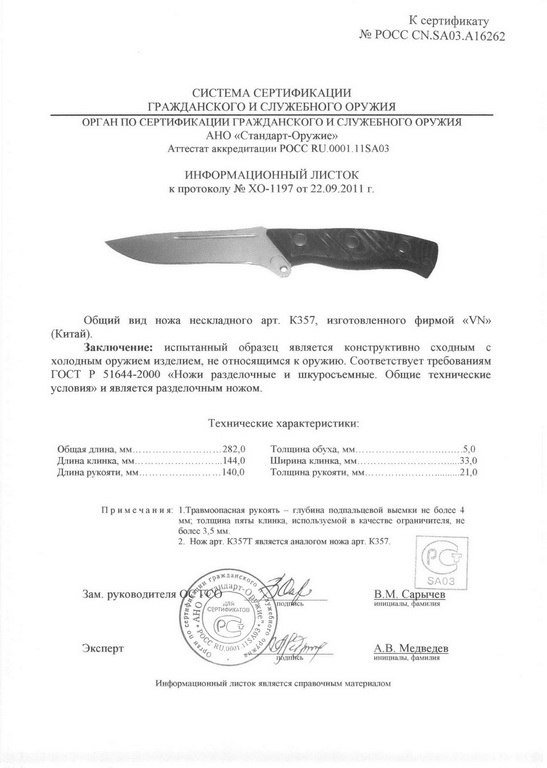 Нож нескладной VN Pro K357 (K357T)