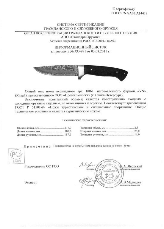 Нож нескладной VN Pro K861