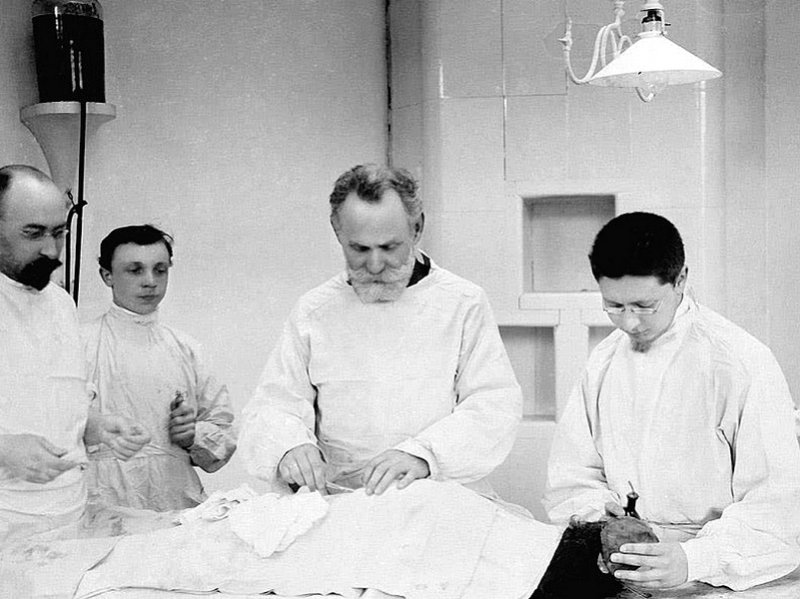 И.П. Павлов за работой в лаборатории, 1900-е гг.