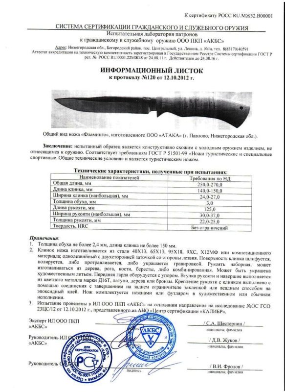Нож нескладной АТАКА «Фламинго»