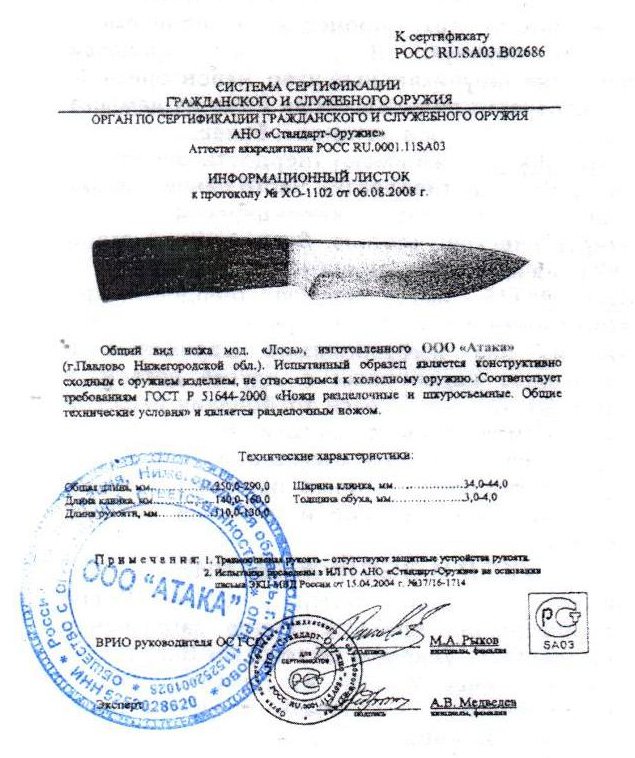 Нож нескладной АТАКА «Лось»