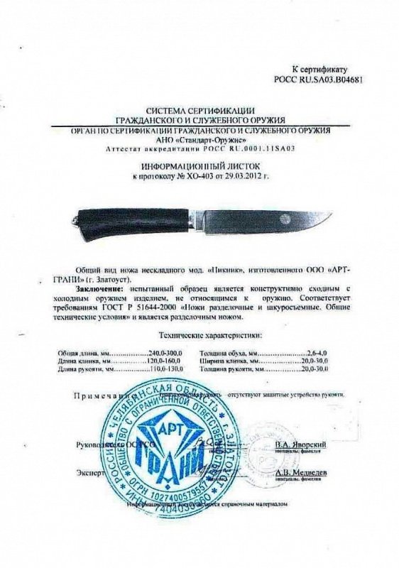 Нож нескладной «Оружейникъ» (Арт-Грани) «Пикник»