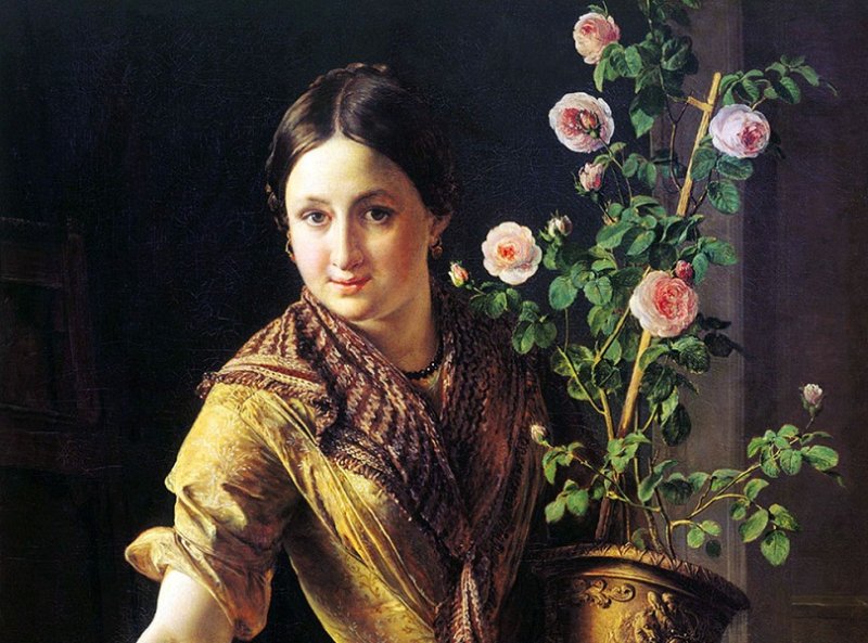 Девушка с горшком роз. Картина 1850 г.