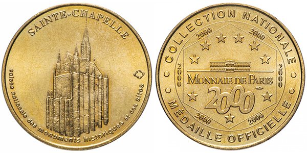 Франция, жетон 2000 года «Часовня Сент-Шапель»