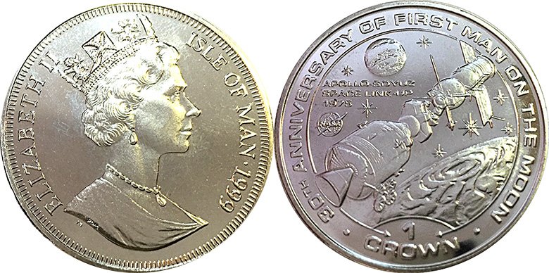 1 крона Острова Мэн 1999 года «Союз-Аполлон»