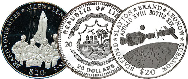 20 долларов Либерии 2000 года «STS-5» и «Союз-Аполлон»