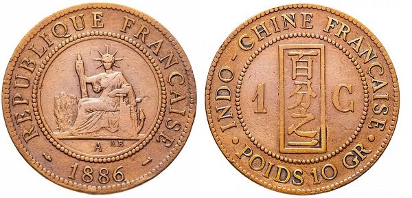 1 сантим. Французский Индокитай. 1886 год