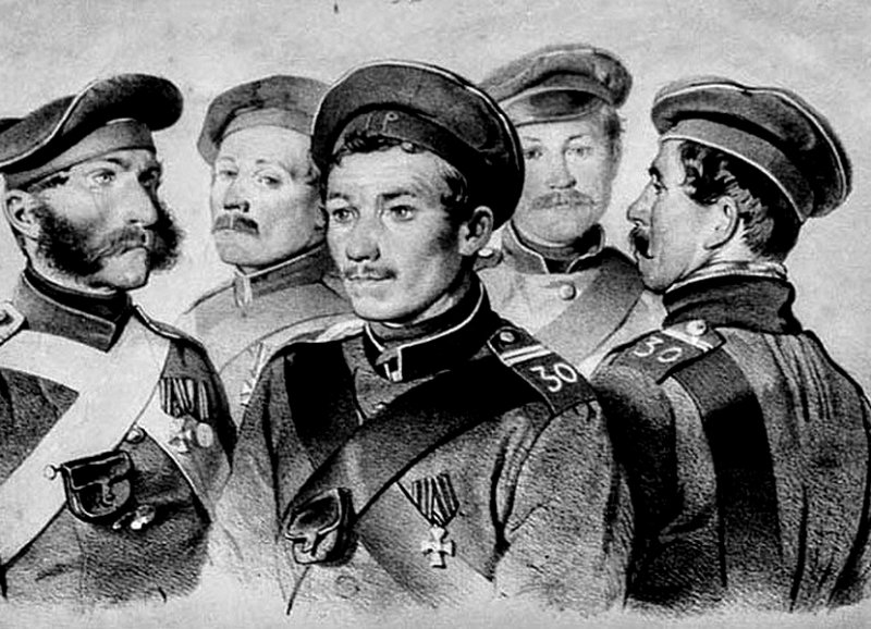 Пётр Кошка среди матросов. Литография 1855 г.