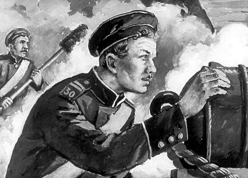 Пётр Кошка у орудия. Современный рисунок