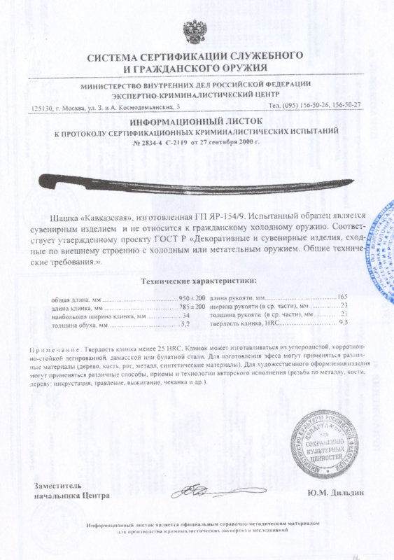 Шашка «Кавказская» ПАШИХИНЪ (Холодное оружие России)