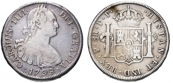 8 реалов («испанский доллар») 1798 года, Новая Испания, монетный двор в Мехико, серебро 27 г